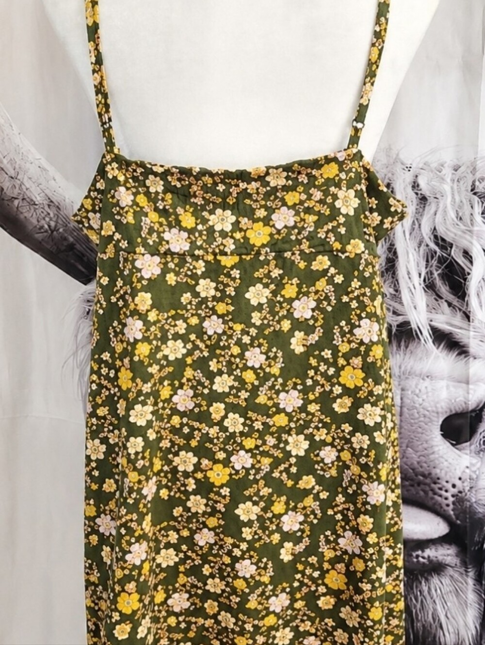 Boho Floral Midi Dress XXL Olive Green Adjustable Strap Sundress - Picture 3 of 3